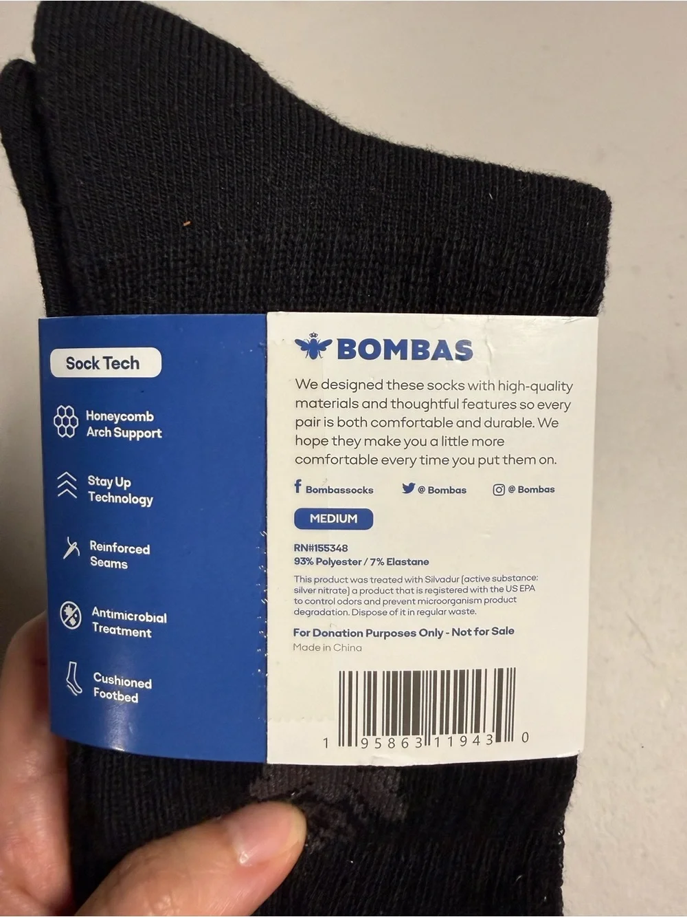 Bombas Women’s Black Socks - Medium Size Medium NEW